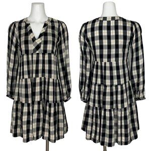 Anthropologie Maeve Amber Plaid Tiered Tunic Dress XSP Petite Black